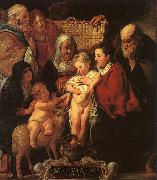 Jacob Jordaens The Holy Family with St.Anne, the Young Baptist and his Parents oil on canvas